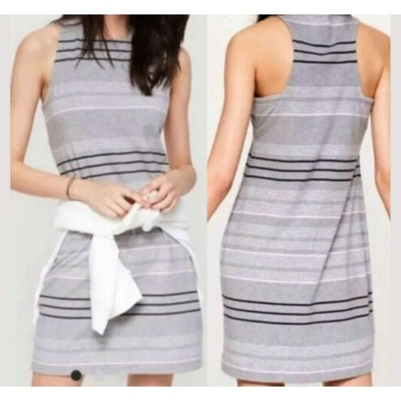 Lou & Grey Women's Gray Striped Racerback Tank Dress Size Large - Picture 2 of 11